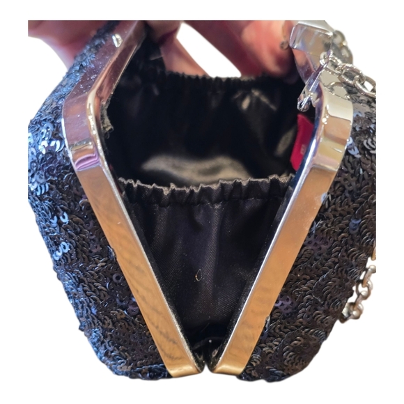 Expressions NYC Silver Black Sequin Evening Bag - Picture 7 of 9